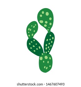 Green Opuntia cactus with oval flattened leaves or stems cartoon style, vector illustration isolated on white background. Prickly pear desert succulent cacti or peyote plant of Cactaceae family