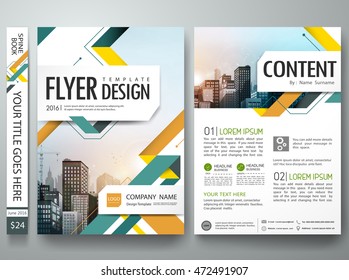 Green and orange abstract shape on portfolio. Brochure design template vector. City concept in a4 layout. Business flyers report magazine poster. Cover book and minimal presentation.