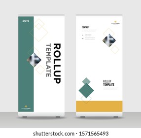 Green orange Abstract Shapes Modern Exhibition Advertising Trend Business Roll Up Banner Stand Poster Brochure flat design template creative concept. Green orange Roll Up EPS. Presentation Cover