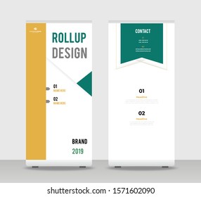 Green orange Abstract Shapes Modern Exhibition Advertising Trend Business Roll Up Banner Stand Poster Brochure flat design template creative concept. Green orange Roll Up EPS. Presentation Cover