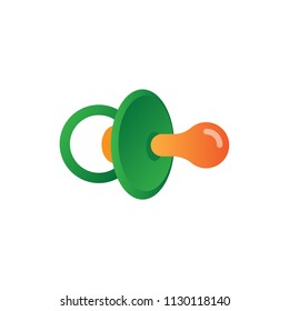 Green and orange baby dummy vector icon on white background