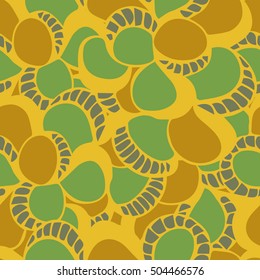 Green orange Background of seamless colored pattern with abstract sea shells. Cloth design. Wallpaper, wrapping