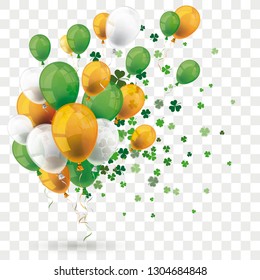 Green orange balloons with shamrocks on the checked background. Eps 10 vector file.