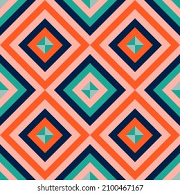 Fondo de patrón transparente cuadrado geométrico cuadrado de línea abstracta verde, naranja y azul. Ilustración vectorial.