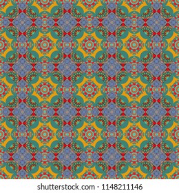 Green, orange and blue diagonal tiles. Vector stock illustration in a modern flat style. Creative seamless pattern, modern diagonal abstract background with geometric elements.