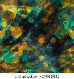 Green, orange, blue seamless texture from strokes and circles. Abstract vector background for web page, banners backdrop, fabric, home decor, wrapping
