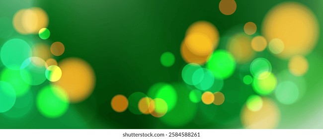 Green and orange bokeh lights. Festive abstract blurred background. Graphic template for Saint Patrick's Day holiday greetings and invitations. Vector illustration.