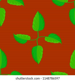 In green, orange and brown colorsVC seamless background pattern with tropical leaves and flowers in green, orange and brown colors.