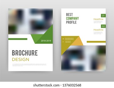 Green orange business annual report brochure flyer design. Multipurpose abstract brochure template, include cover and back pages. Geometirc triangle flyer leaflet vector design. Vertical A4 format.