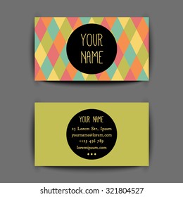 Green orange Business card template with creative geometric pattern