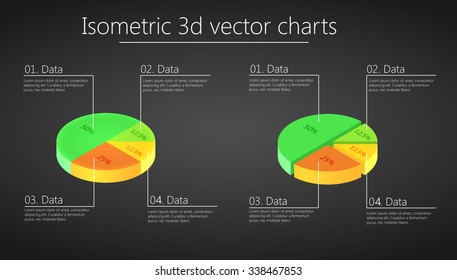 Green and orange circle chart for report - isometric infographics elements