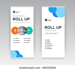 Green and orange Circle Creative Abstract Shapes Business Roll Up Banner Stand brochure flyer flat design template with new trend concept. Cover presentation. Corporate. Layout. Stock vector. EPS