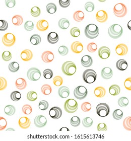 Green orange circle rings textile print. Round shape geometric elements vector seamless pattern. Circle rings textile design for clothes or interior design.