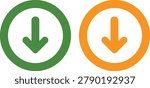 Green and orange circular arrow icons pointing down representing download or direction buttons