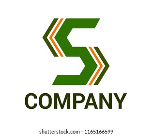 green and orange color generic arrow abstract mark symbol logo design idea concept illustration for architecture company, technology corporate or any use. shape letter s