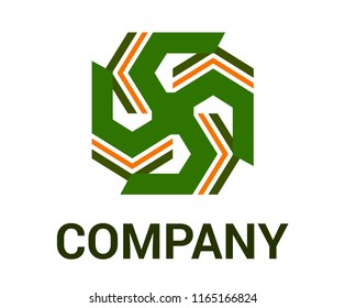 green and orange color generic arrow abstract mark symbol logo design idea concept illustration for architecture company, technology corporate or any use. shape twist fan