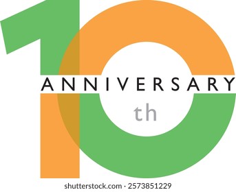 green and orange color number 10 with word anniversary black color at the middle.