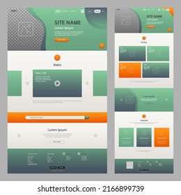 Tema de color verde y naranja con plantilla de sitio web de transparencia. Diseño de simulación de concepto de usuario UX para el desarrollo. Plantilla de página de inicio. Formato vectorial editable.