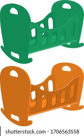 Die Vektorillustration der grünen und orangen Wiege. Die Rocking-Cradle-Clip-Kunst einzeln auf weißem Hintergrund