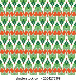 green and orange ethnic ikat fabric pattern background, ornament fashin graphic illustration decoration aztec style.
