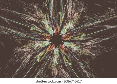 Green orange floral pattern from the curves of the waves on a black background. Abstract vector image.