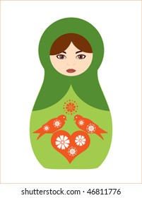 Green and orange floral russian doll