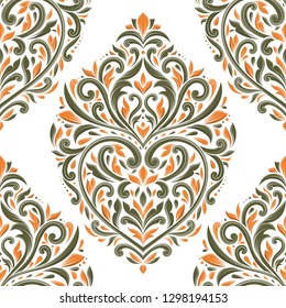 Green and orange floral seamless pattern. Vintage vector, paisley elements. Traditional, Turkish, Indian motifs. Great for fabric and textile, wallpaper, packaging or any desired idea.