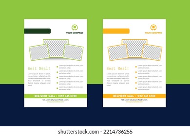 Green and Orange flyer design template. Use for restaurant, grocery and etc.