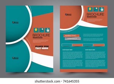 Green and orange flyer template design. Brochure abstract background for business, education, presentation, advertisement. Corporate identity style concept. Editable vector illustration.