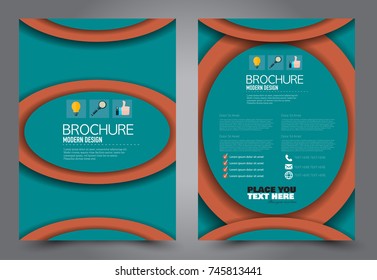 Green and orange flyer template design. Brochure abstract background for business, education, presentation, advertisement. Corporate identity style concept. Editable vector illustration.