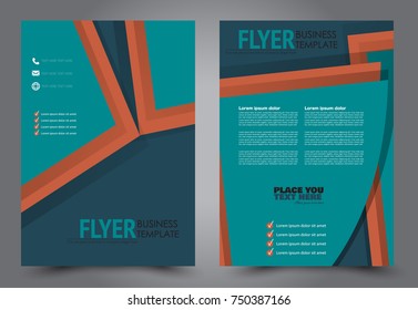 Green and orange flyer template design. Brochure abstract background for business, education, presentation, advertisement. Corporate identity style concept. Editable vector illustration.