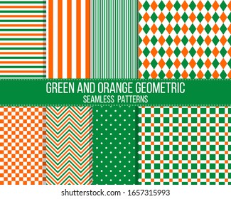 green and orange geometrical seamless pattern set