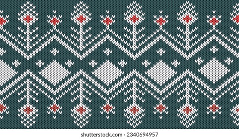 Green and orange geometry Knitting Pattern, Festive Sweater Design. Seamless Knitted Pattern, Norway Festive Sweater Fair Isle Design.