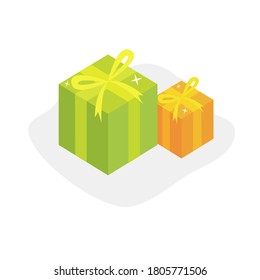 regalo de color naranja verde presente ilustración vectorial de caja en estilo de diseño plano.
