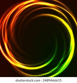 Green orange glowing neon spiral circles abstract tech background. Futuristic concept vector design