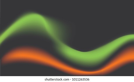 Green orange grey gradient mesh background. Curly flow on space. Curved colorful flow image. Holographic seamless blurry backdrop. Horizontal smoke flow abstraction. Multicolor wallpaper. 