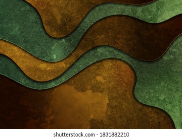 Green and orange grunge waves abstract corporate background. Vector design template