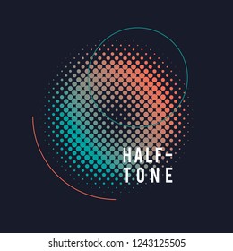 Green and orange halftone badge vector