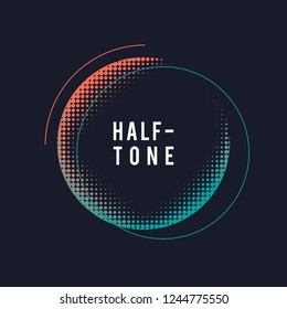 Green and orange halftone badge vector