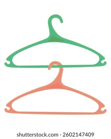 A green and an orange hanger are stacked on a white background