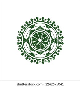 Green orange icon inside distress grunge style stamp