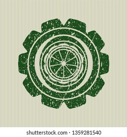 Green orange icon inside distress rubber grunge texture seal