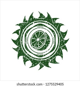 Green orange icon inside distressed rubber grunge stamp