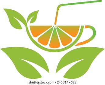 Green Orange Juice With leaf logo design. Orange fruit logo or orange juice logo.