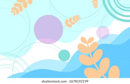 grünes orangefarbenes Blatt Blume Baum mit Umrisskreisen Form auf Pastelllicht helle Farbe Muster Textur abstrakter Hintergrund