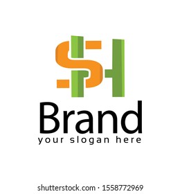 Green And Orange Letter SH Logo. Vector Illustration on white background