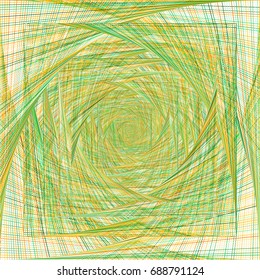 Green and orange lines grid on white, fractal divergent composition. Futuristic abstract vector background with intersecting lines, geometric overlay shapes pattern, fractal art endless design.