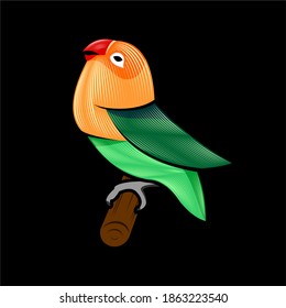 Green And Orange Lovebird Vector Illustration