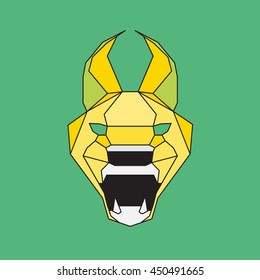 Green and orange low poly wild cat
