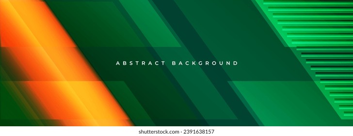 Green and orange modern abstract wide banner with geometric shapes. Orange and green business abstract background. Vector illustration